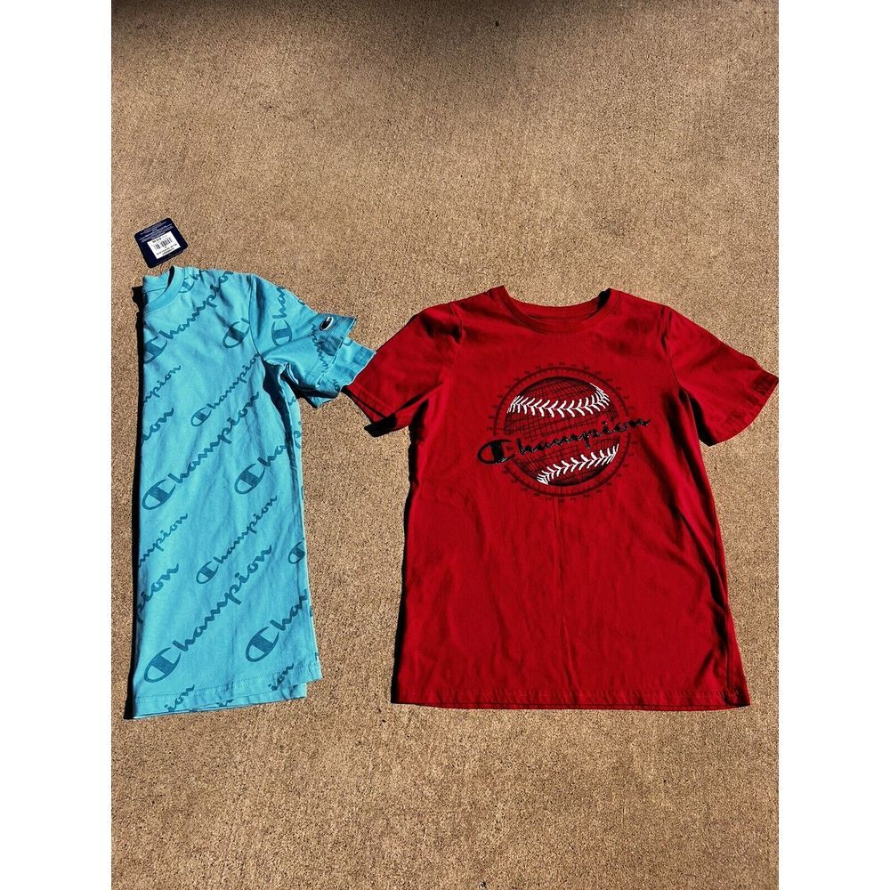 Champion Boys T-shirt‎ Graphic Tee Shirt Sz L Large Cotton Lot Of 2 Blue is BNWT